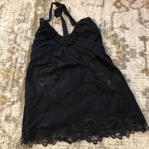 BEAUTIFUL Lovestitch black halter top with embroidery, beautiful hem